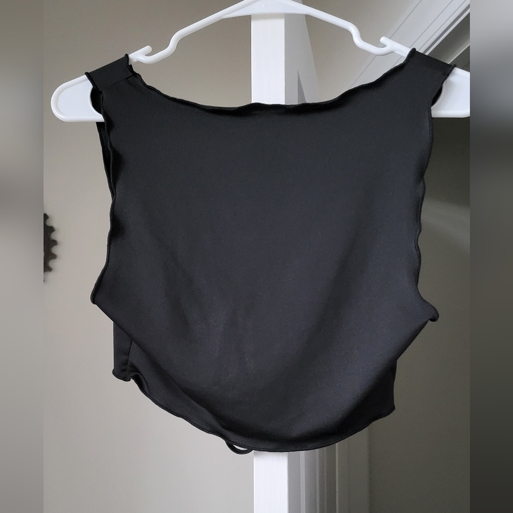Black Butterfly Crop Top | Ruched Front Tie | Chic Sleeveless Size S/4 - Picture 5 of 5
